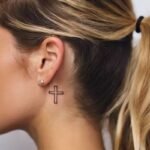 Cross Tattoo Behind Ear