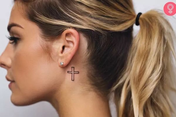 Cross Tattoo Behind Ear